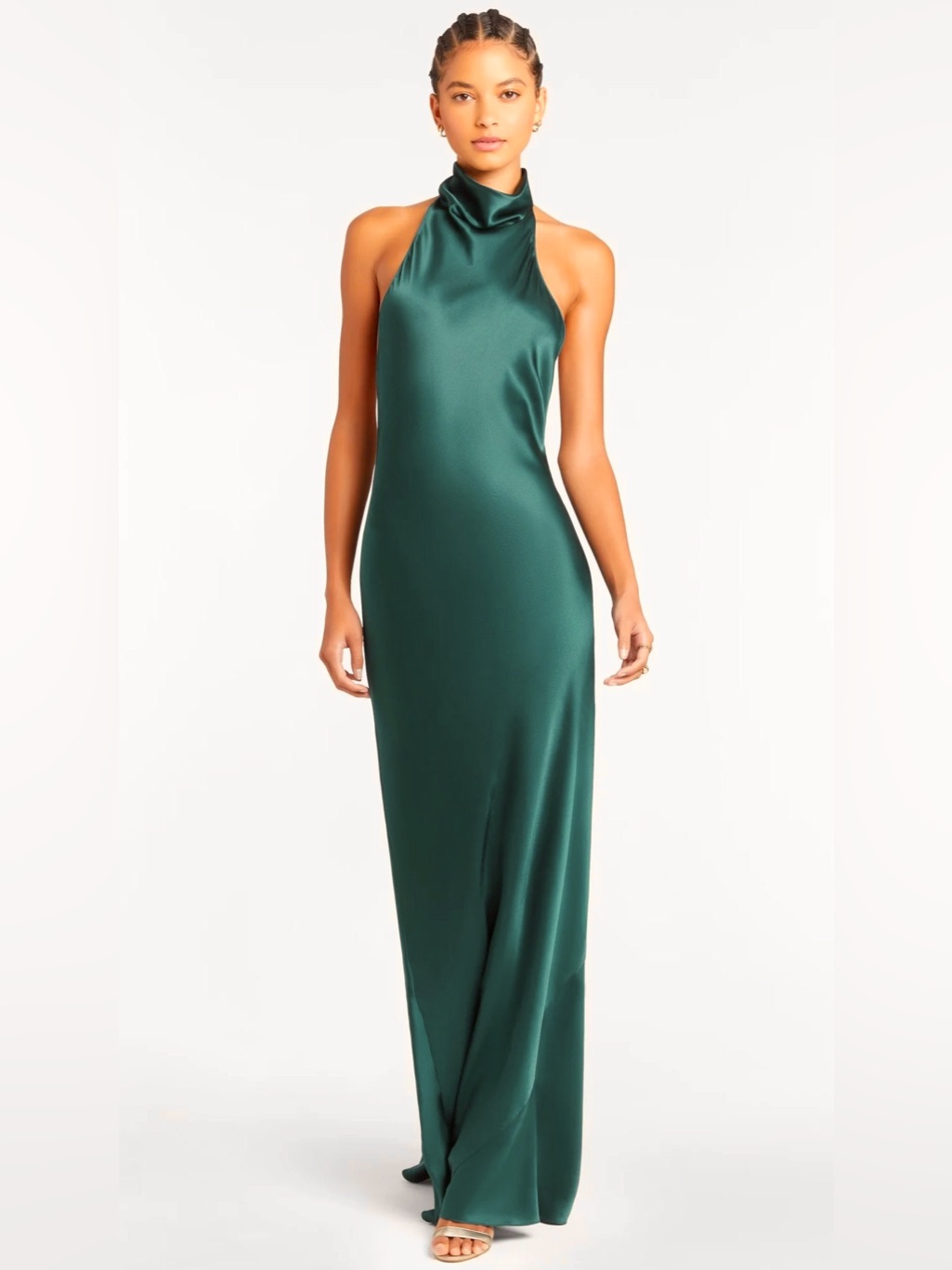Amanda Uprichard Rainier Cowl Halter Gown In Conifer - Size Xs